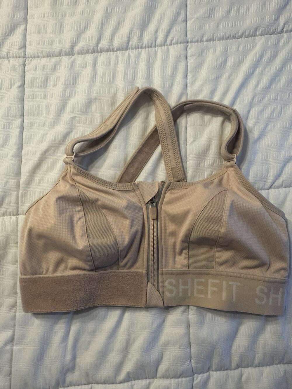 SHEFIT Ultimate Sports Bra High Impact Front Zip Adjustable Nude 1 Luxe Stretch
